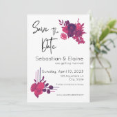 Hellrosa Blume & Romantische Magenta Hochzeit Save The Date (Stehend Vorderseite)