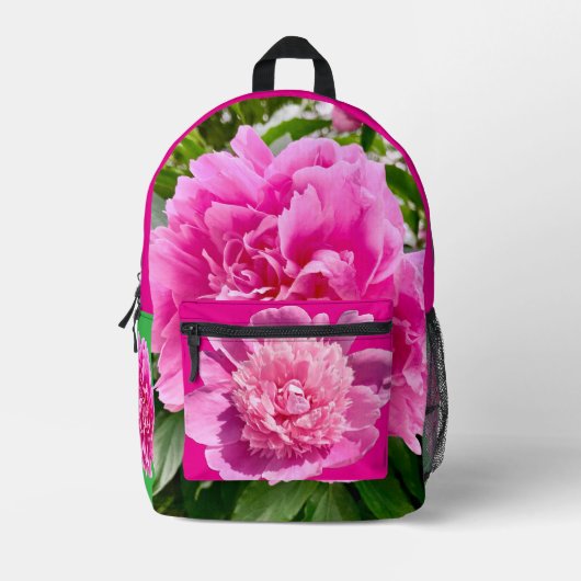 Hellrosa Blume Rucksack. Bedruckter Rucksack (Vorderseite)