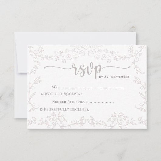 Hellrosa Blumendesign Elegante Hochzeit RSVP Karte (Vorderseite)