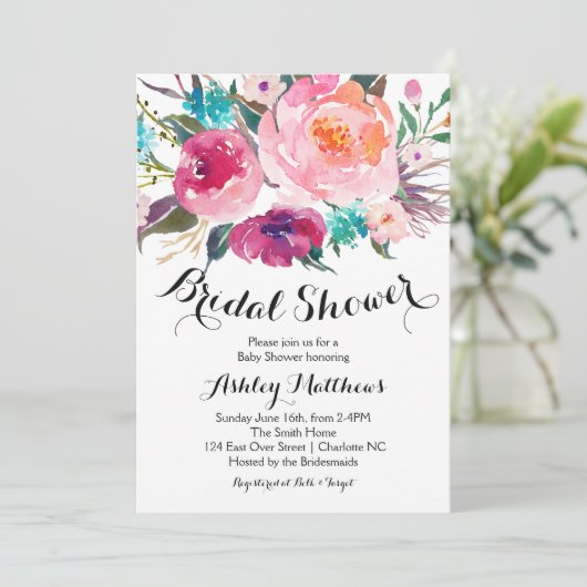 Hellrosa Blumendusche Einladung (Stehend Vorderseite)