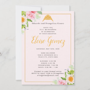 Hellrosa Blumenfrühling Quinceanera Einladung