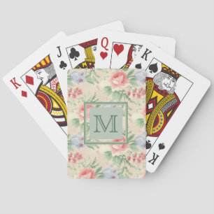 Hellrosa Blumenmuster-Monogramm im Vintage-Stil Spielkarten