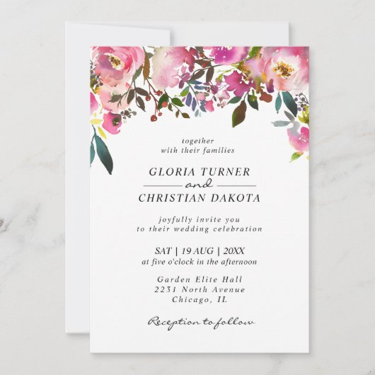 Hellrosa Blumenstrauß Einladung (Vorderseite)