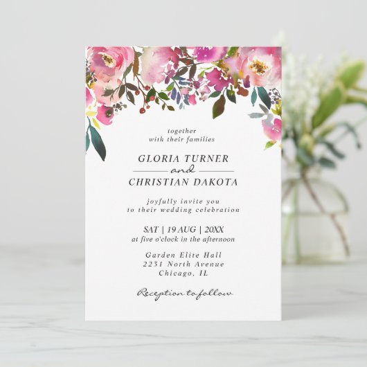 Hellrosa Blumenstrauß Einladung (Stehend Vorderseite)