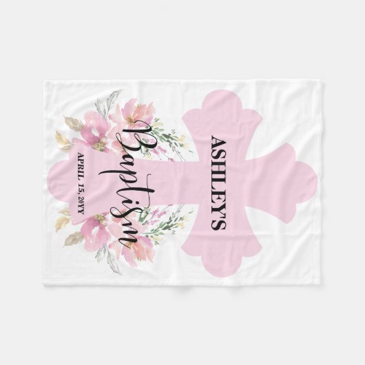 Hellrosa Blüte mit Kreuztaufen Fleecedecke (Vorderseite (Horizontal))