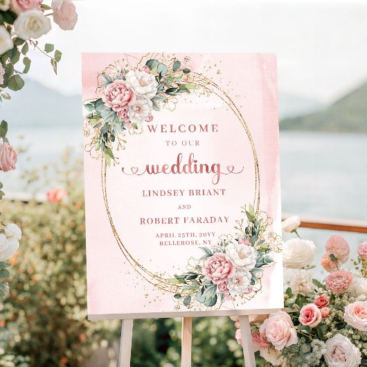 Hellrosa Boho-Roségold-Blumen-Hochzeit Poster
