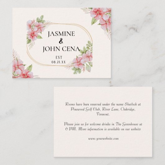 Hellrosa Braun Elegante Rustikale Hochzeit Mitteilungskarte (Vorne/Hinten)