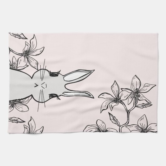 Hellrosa Bunny Floral Osterfest Geschirrtuch (Horizontal)