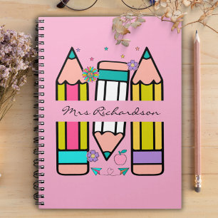 Hellrosa bunter Lehrernamens Bleistift Cartoon Notizblock