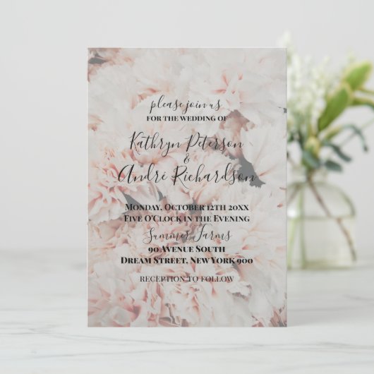 Hellrosa Carnation Wedding Einladung (Stehend Vorderseite)