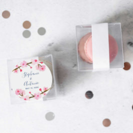 Hellrosa Cherry Blossom Hochzeit Runder Aufkleber