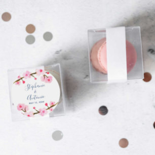 Hellrosa Cherry Blossom Hochzeit Runder Aufkleber