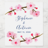 Hellrosa Cherry Blossom Wasserfarbenhochzeit Weinetikett (Einzelnes Label)