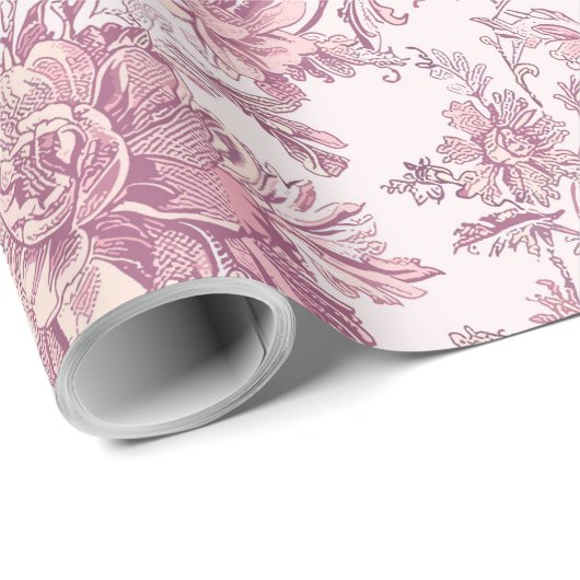 Hellrosa Chinoiserie Dekoupage Geschenkpapier (Rolleneckpunkt)