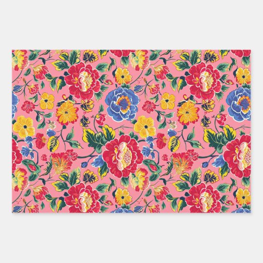 Hellrosa Chinoiserie Floral Geschenkpapier Set (Vorderseite 2)