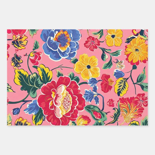 Hellrosa Chinoiserie Floral Geschenkpapier Set (Vorderseite)