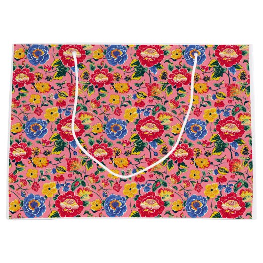 Hellrosa Chinoiserie Floral Große Geschenktüte (Vorderseite)