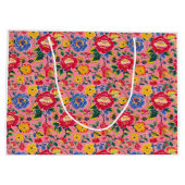 Hellrosa Chinoiserie Floral Große Geschenktüte (Rückseite)