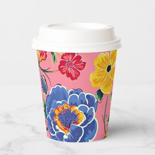 Hellrosa Chinoiserie Floral Pappbecher (Vorderseite)