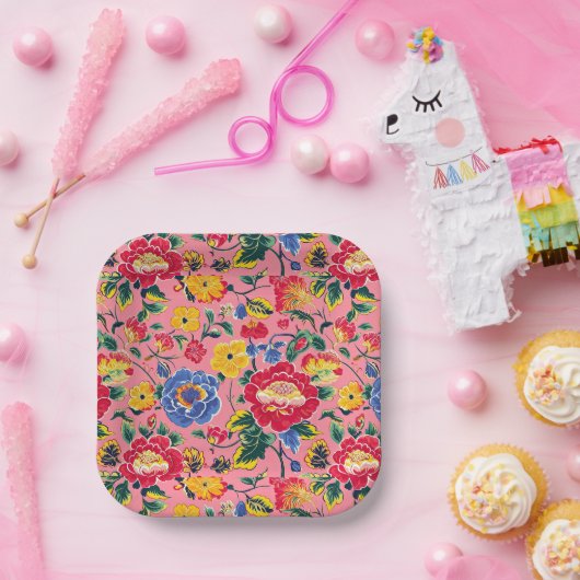 Hellrosa Chinoiserie Floral Pappteller (Party)