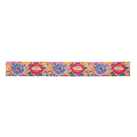 Hellrosa Chinoiserie Floral Satinband (Vorderseite)
