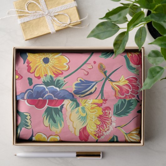 Hellrosa Chinoiserie Floral Seidenpapier (Geschenk)