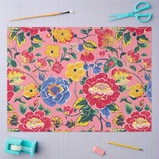 Hellrosa Chinoiserie Floral Seidenpapier (Basteln)