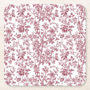 Hellrosa Chinoiserie-Reben-Toile-Gartenparty-Papie Rechteckiger Pappuntersetzer