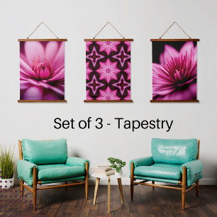 Hellrosa Dahlia, floral, Set von 3 Jahren Wandteppich Mit Holzrahmen