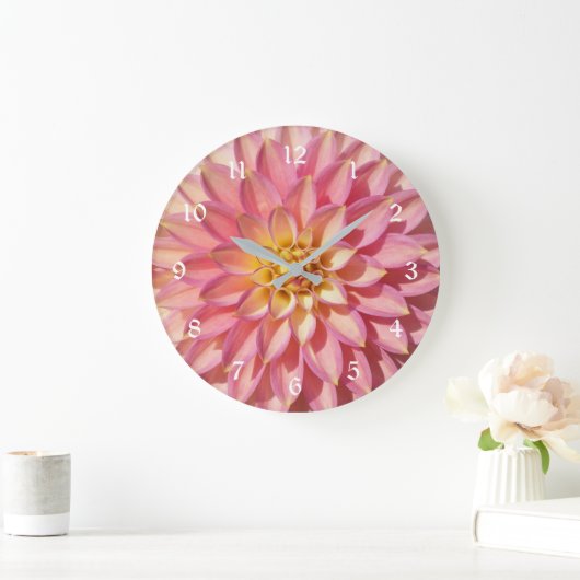Hellrosa Dahlien-Blumenmuster Große Wanduhr (Zuhause)