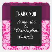 Hellrosa Damask Danke Quadratischer Aufkleber (Vorderseite)