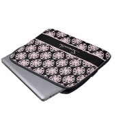 Hellrosa Damast auf Schwarzem Laptopschutzhülle (Vorne Knopf)