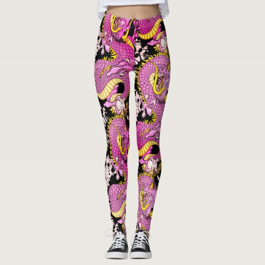 Hellrosa Dragon Tattoo Punk Rock Leggings (Vorderseite)