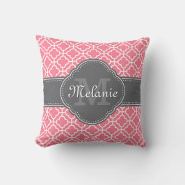 Hellrosa, dunkelgraues marokkanisches Muster Kissen