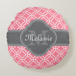 Hellrosa, dunkelgraues marokkanisches Muster Rundes Kissen