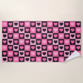 Hellrosa dunkelrosa, dunkelbordeauxfarben Schachte Strandtuch (Vorderseite)