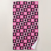 Hellrosa dunkelrosa, dunkelbordeauxfarben Schachte Strandtuch (Vorderseite)