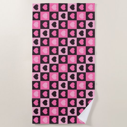 Hellrosa dunkelrosa, dunkelbordeauxfarben Schachte Strandtuch (Vorderseite)