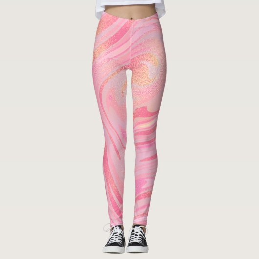 Hellrosa Dunkelrosa und goldfarbener Glitzer Muste Leggings (Vorderseite)