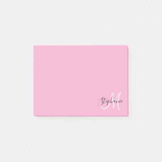 Hellrosa elegante Schwarz-Weiß-Monogramm Post-it Klebezettel (Vorderseite)