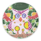 Hellrosa Eule auf grünem Keramikknauf (Vorderseite)