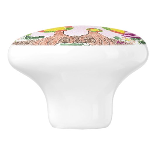 Hellrosa Eule auf grünem Keramikknauf (Seitenansicht)