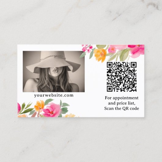 Hellrosa farbenfrohe florale Goldmakeup Haar Visitenkarte (Rückseite)