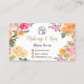 Hellrosa farbenfrohe florale Goldmakeup Haar Visitenkarte (Vorderseite)