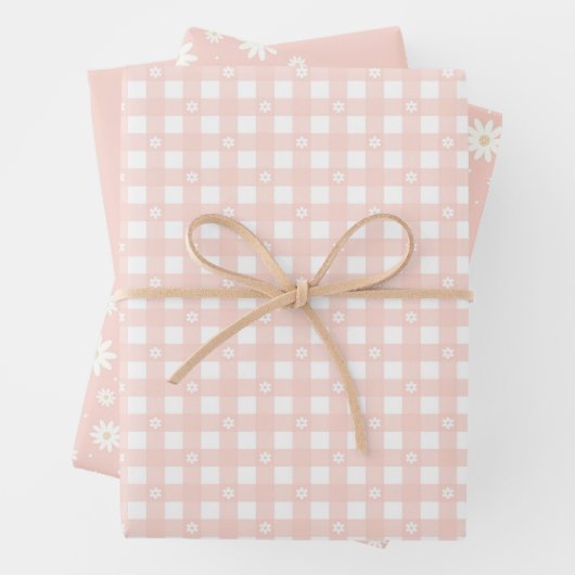 Hellrosa Federmuster und festes Wrapping Paper Geschenkpapier Set (Beispiel)