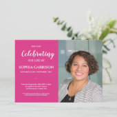 Hellrosa Feier des Lebens mit Foto Beerdigung Einladung (Stehend Vorderseite)