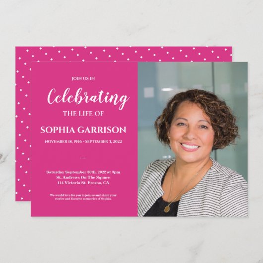 Hellrosa Feier des Lebens mit Foto Beerdigung Einladung (Vorne/Hinten)