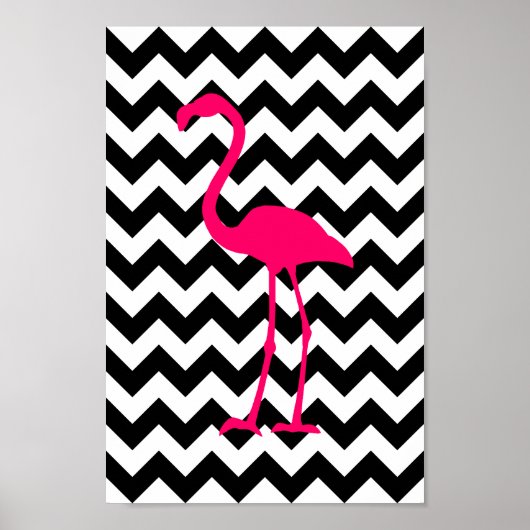 Hellrosa Flamingo Black und White Zigzag Poster (Vorne)