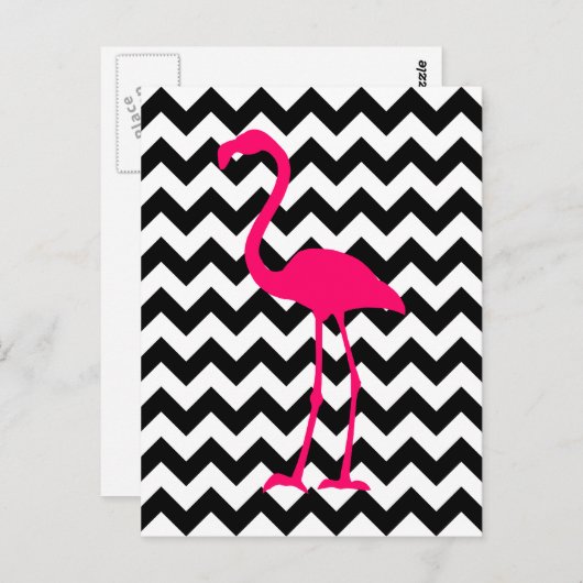 Hellrosa Flamingo Black und White Zigzag Postkarte (Vorne/Hinten)