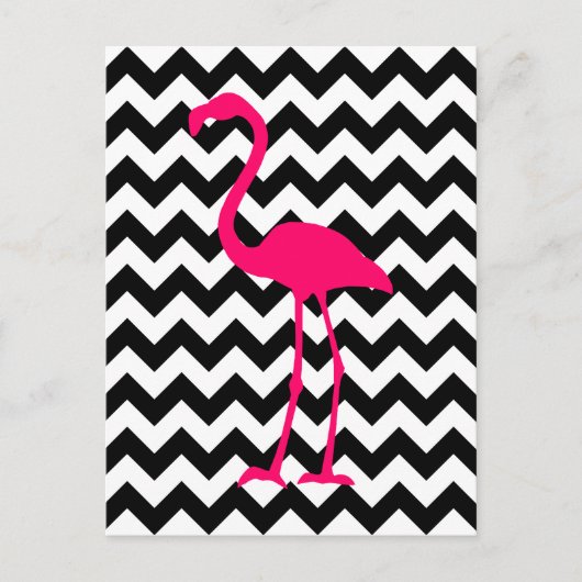 Hellrosa Flamingo Black und White Zigzag Postkarte (Vorderseite)
